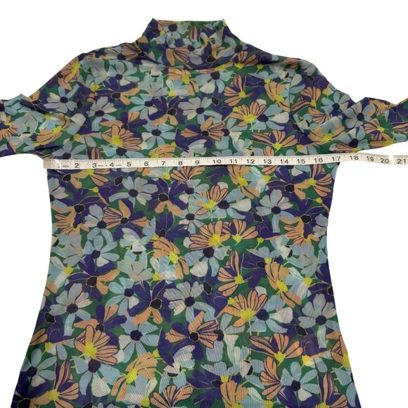 Anthropologie Maeve Sheer Mesh Floral Turtleneck‎ Top in Blue Motif Size S - Picture 6 of 7